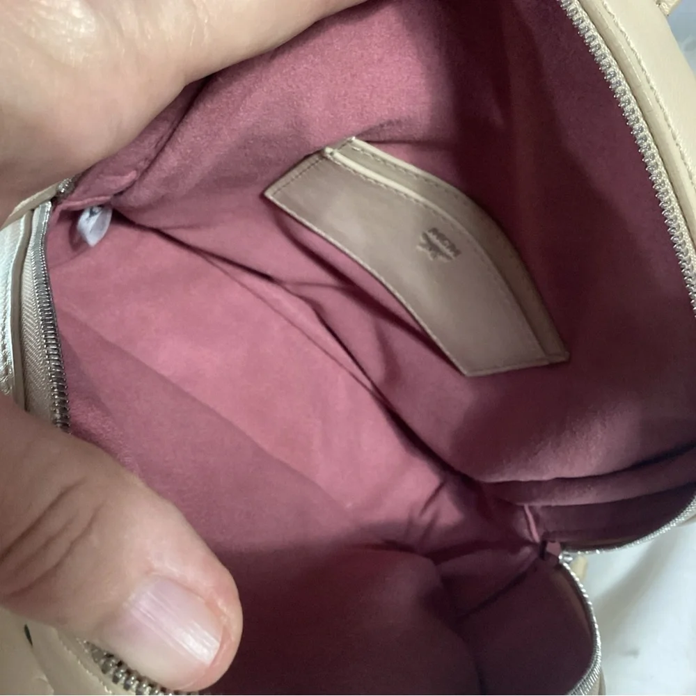 MCM Star Eyed Bunny Rabbit Lambskin Mini Backpack Studded Straps Pink Suede Int